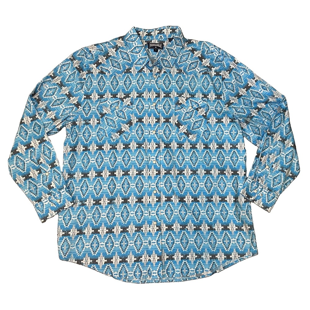 Panhandle Men's *NEW* XL Turquoise Pearl Snap Aztec Western LS Button Up Shirt